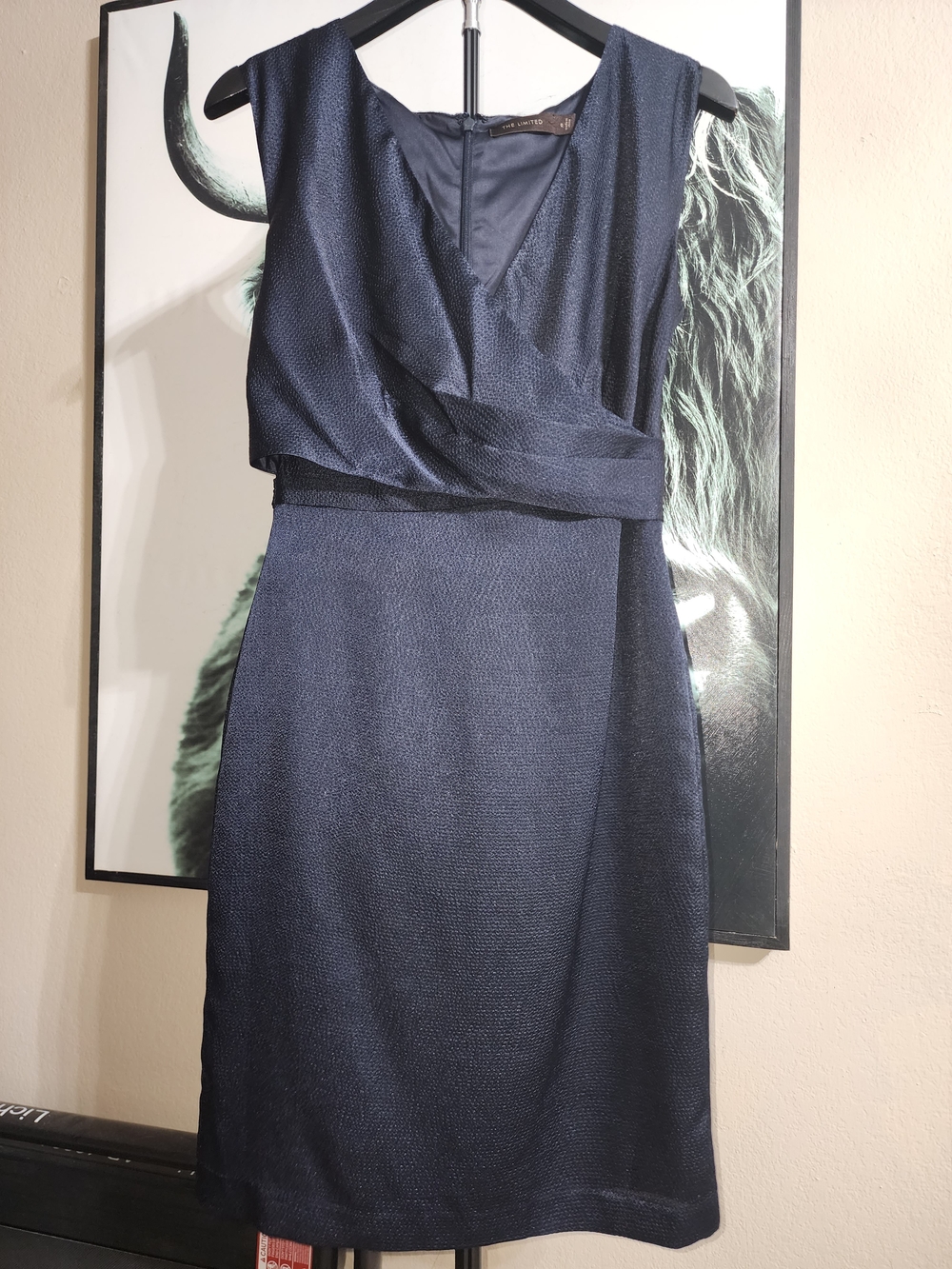 The Limited Navy Sleeveless Faux-Wrap Sheath Dress